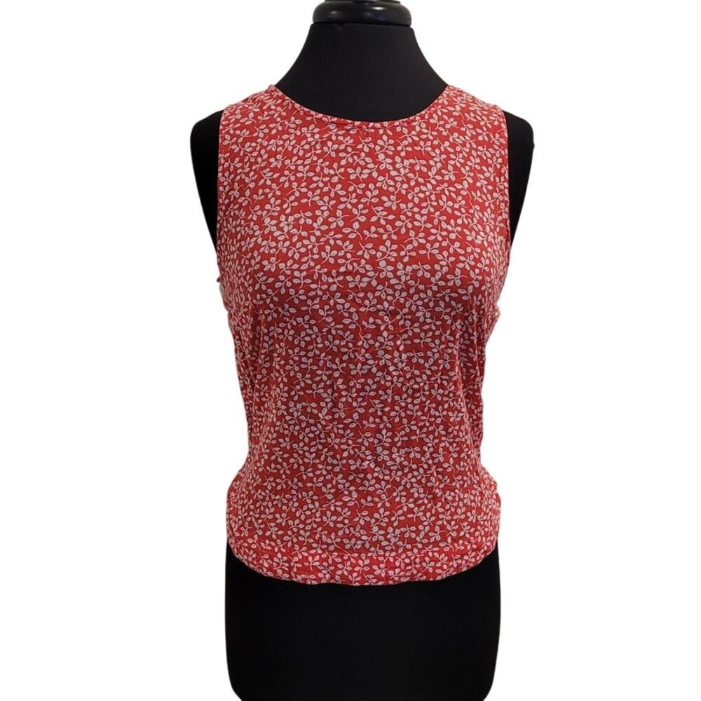 Draper James RSVP Tank Top Red White Leaf Print Southern Chic M